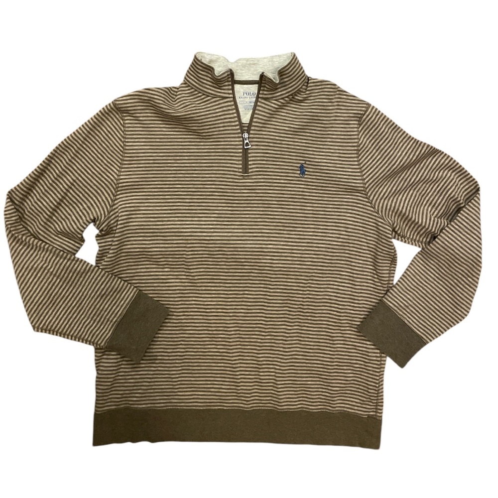 Polo Ralph Lauren Double Knit Jersey 1/2 Zip Stripe Pullover Men’s Size Large